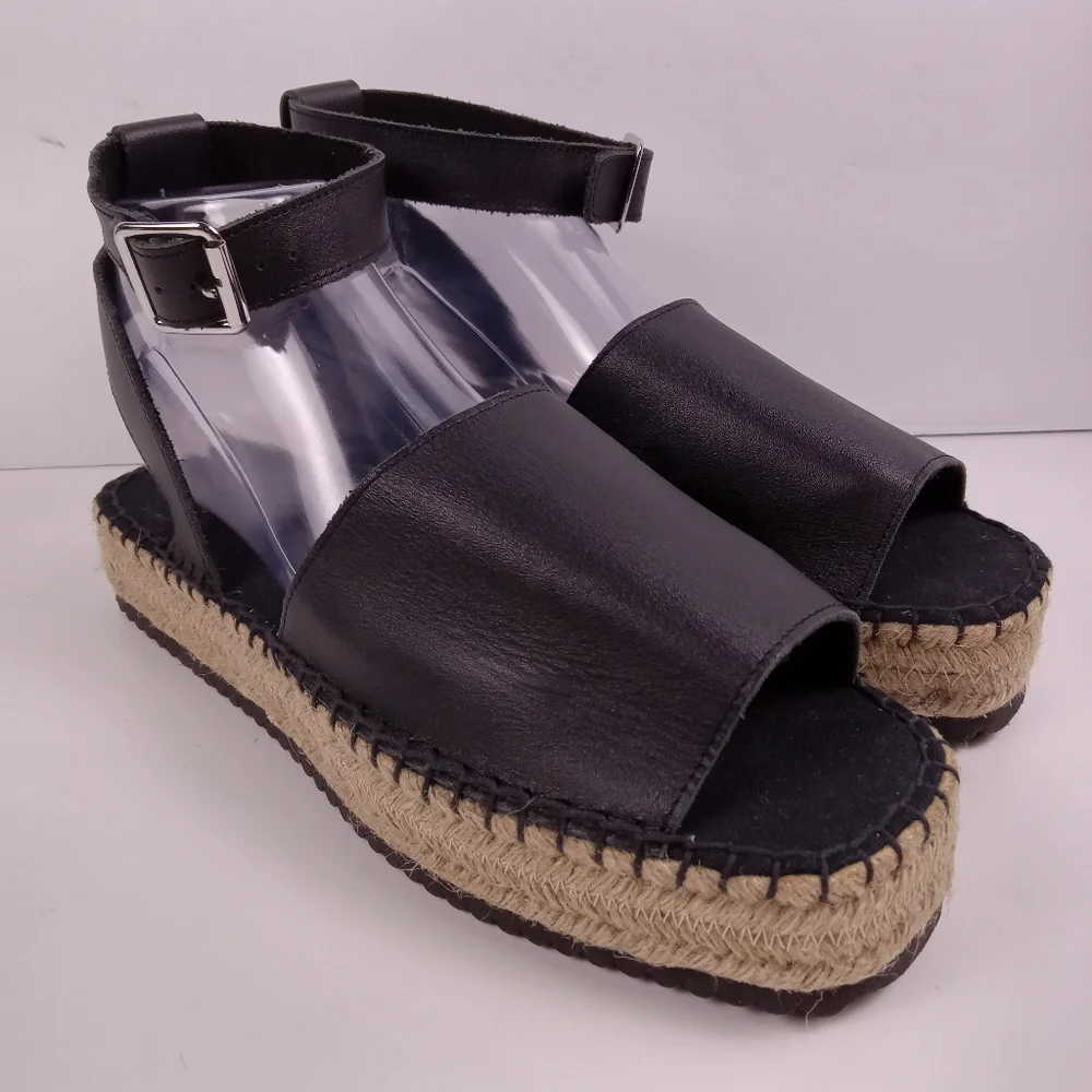 ASOS Design Joyful Flatform Espadrilles Black Faux Leather Open Toe Ankle Strap